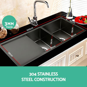 Cefito 1000 x 450mm Stainless Steel Sink Silver Black