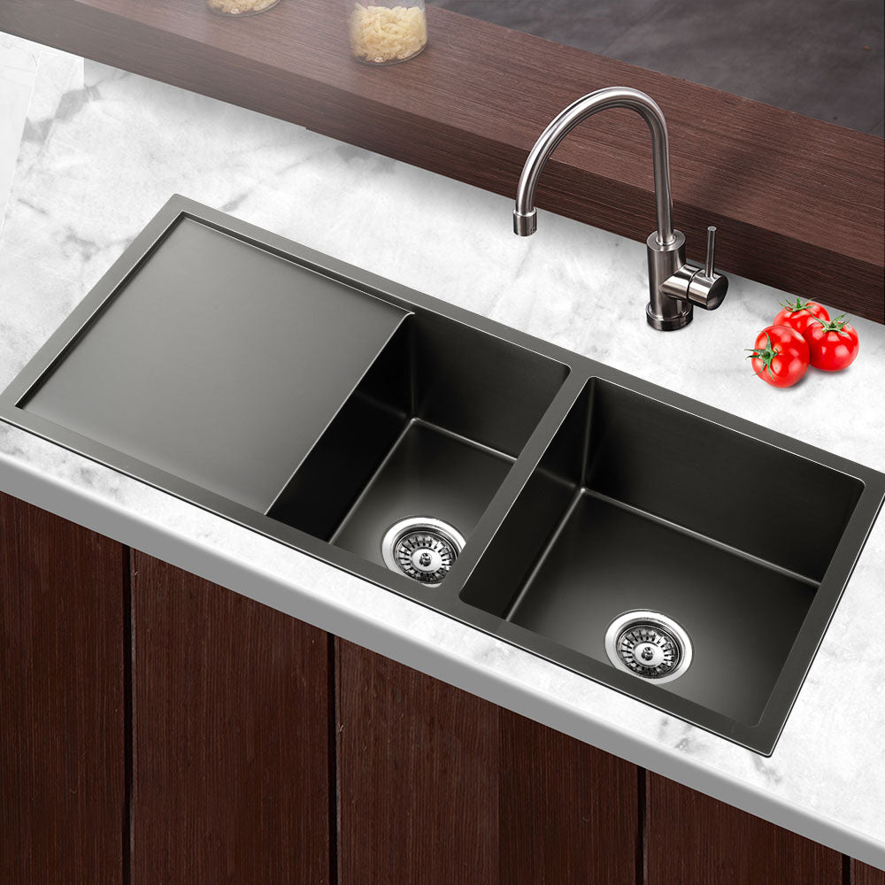 Cefito 1000 x 450mm Stainless Steel Sink Silver Black