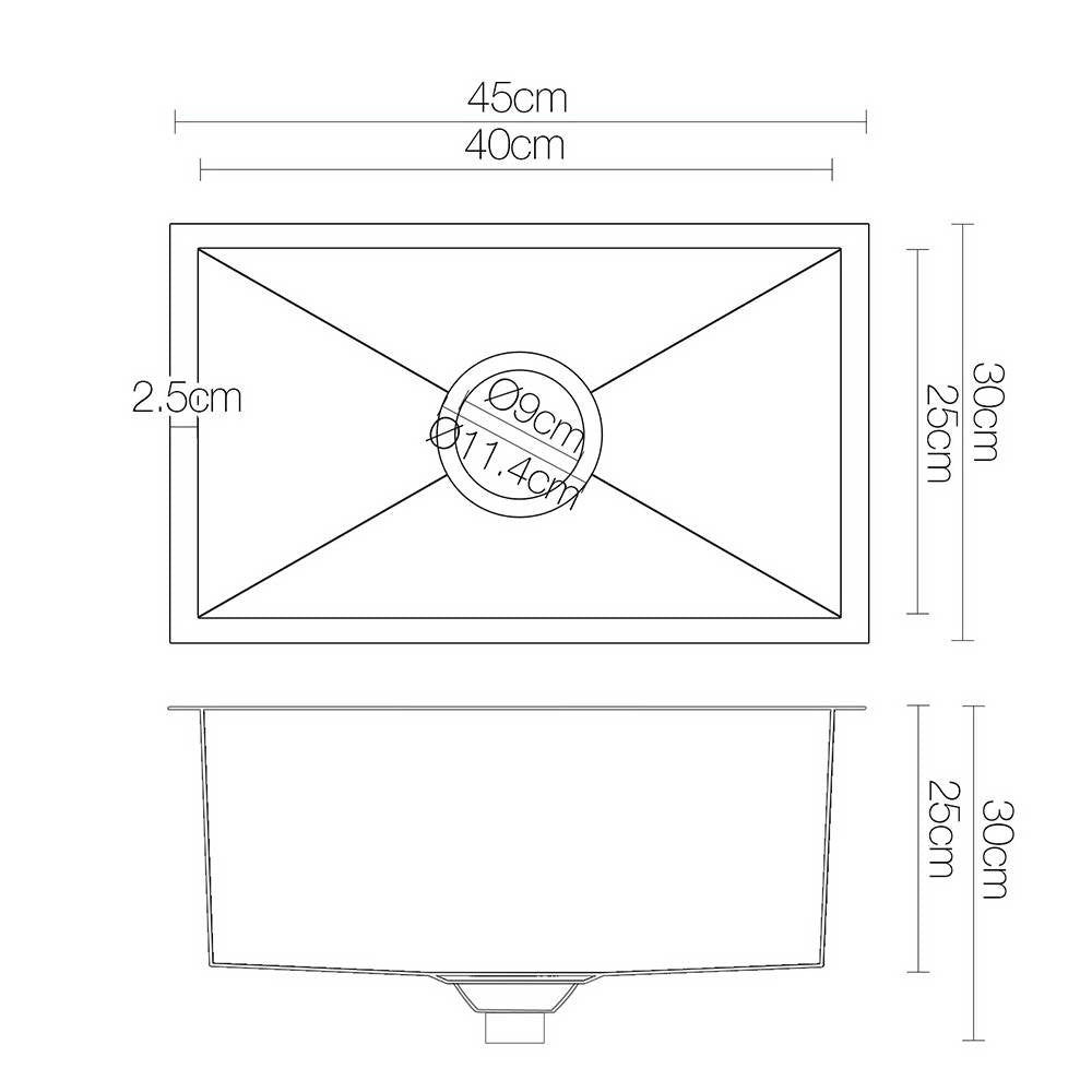 Cefito 450 x 300mm Stainless Steel Sink - Black