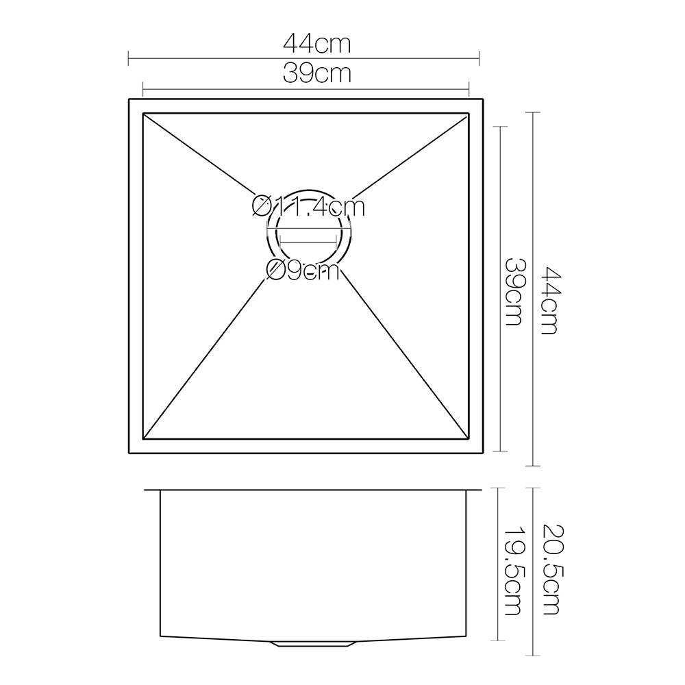 Cefito 440 x 440mm Stainless Steel Sink - Black