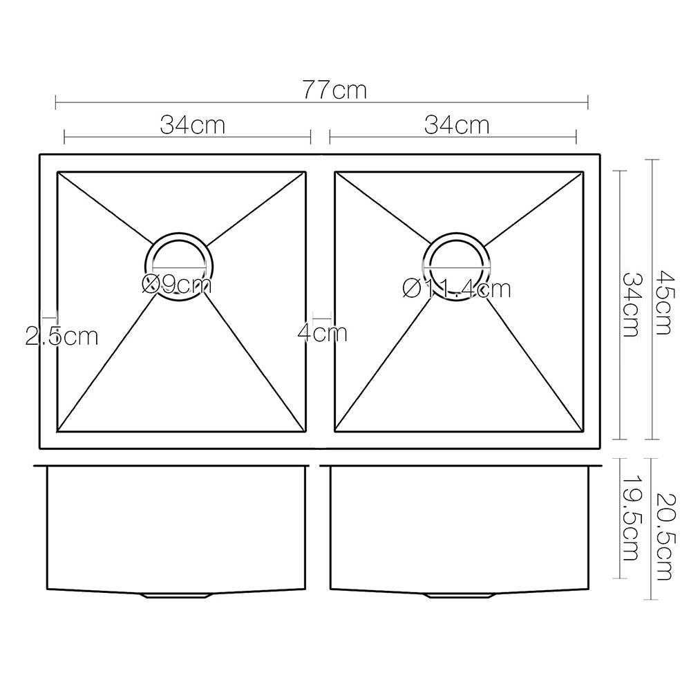 Cefito 770 x 450mm Stainless Steel Sink - Black