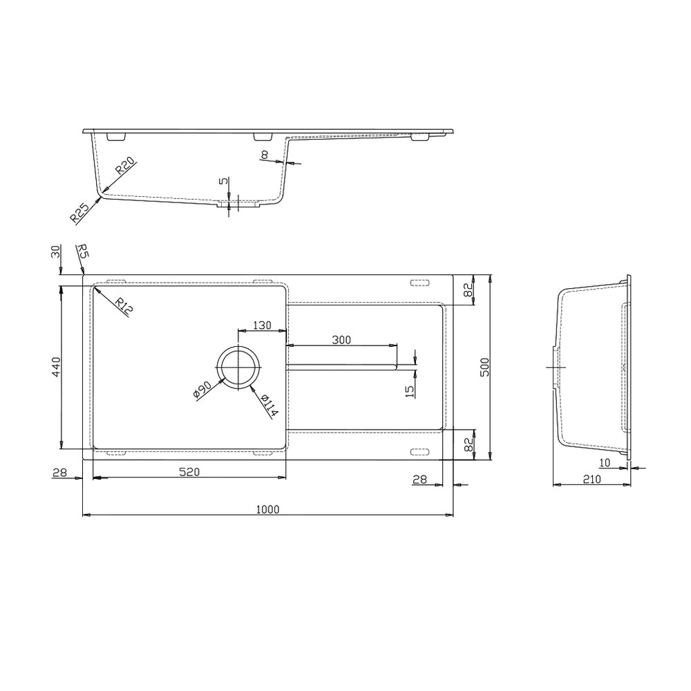 Cefito Kitchen Sink Granite Stone Laudry Single Bowl Top or Undermount 1000x500mm