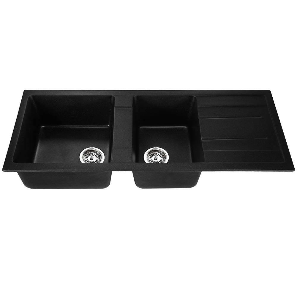 Cefito 1160 x 500mm Granite Stone Double Sink - Black