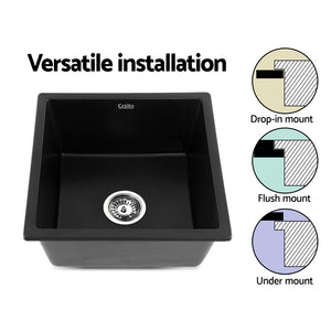 Cefito Kitchen Sink Stone Granite Laundry Top/Undermount Singe Black 450x450mm