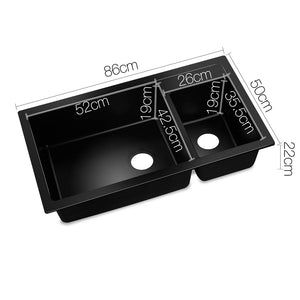 Cefito 860 x 500mm Granite Stone Double Sink - Black