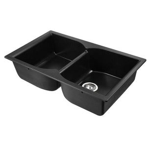 Cefito 860 x 500mm Granite Stone Double Sink - Black