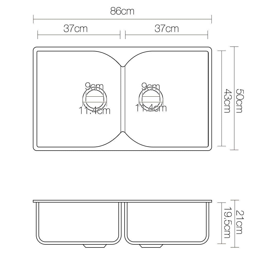 Cefito 860 x 500mm Granite Stone Double Sink - Black