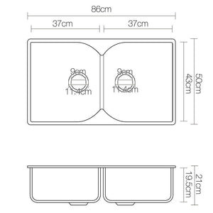 Cefito 860 x 500mm Granite Stone Double Sink - Black