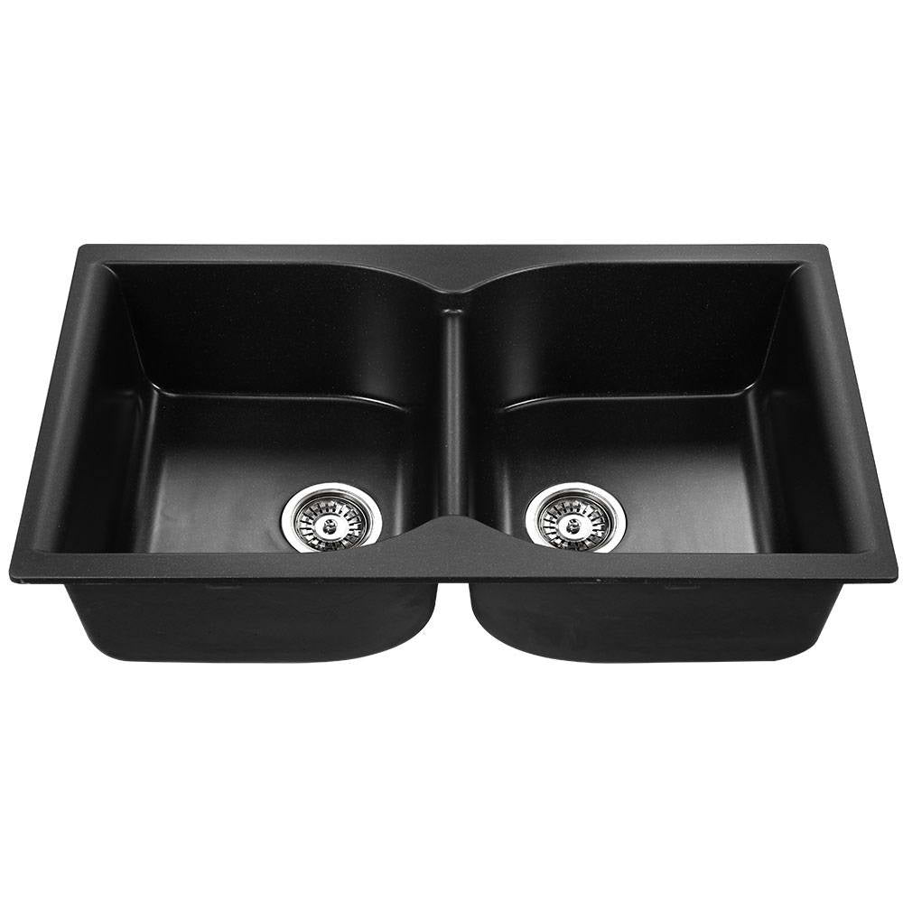 Cefito 860 x 500mm Granite Stone Double Sink - Black