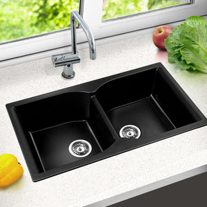 Cefito 860 x 500mm Granite Stone Double Sink - Black