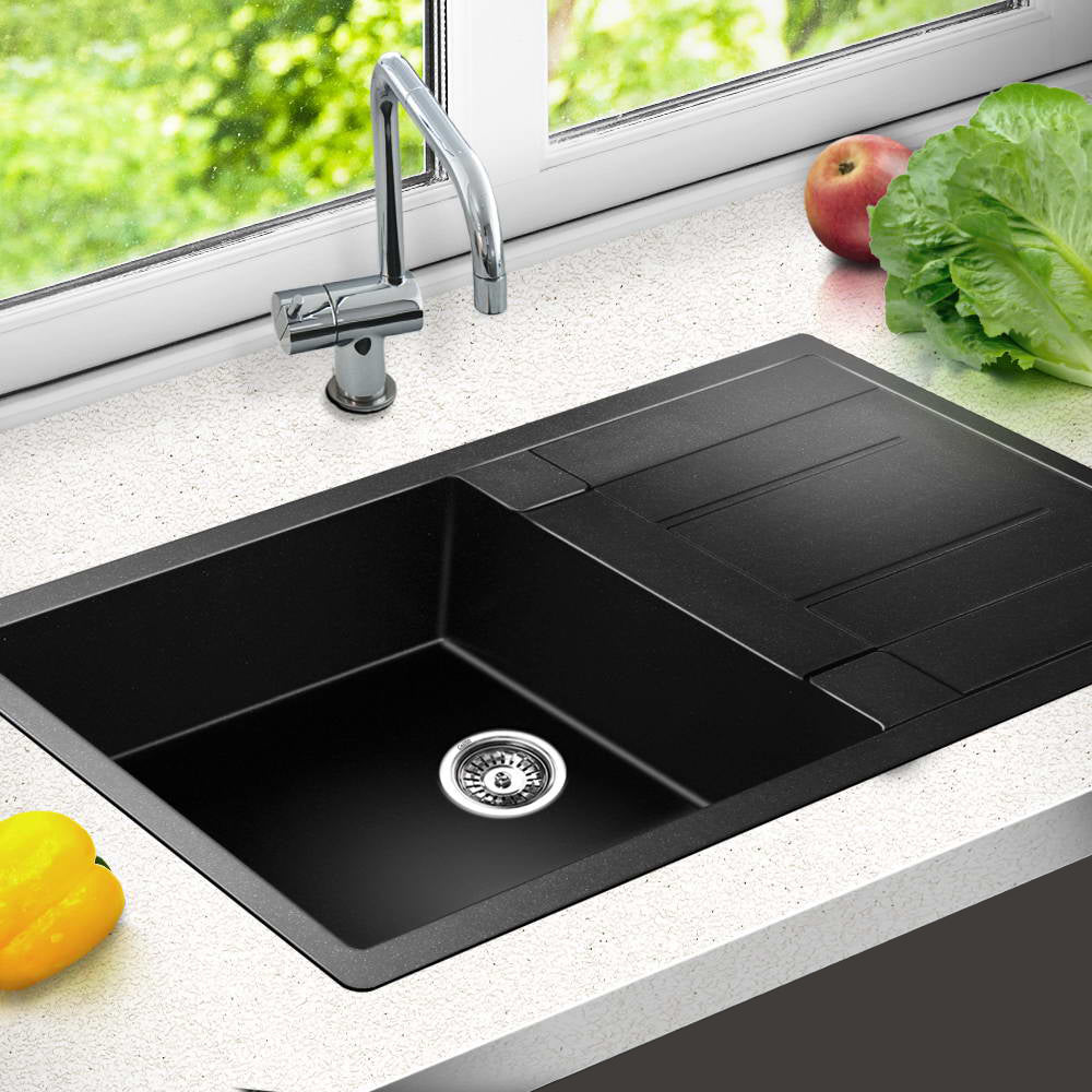 Cefito 860 x 500mm Granite Stone Sink - Black
