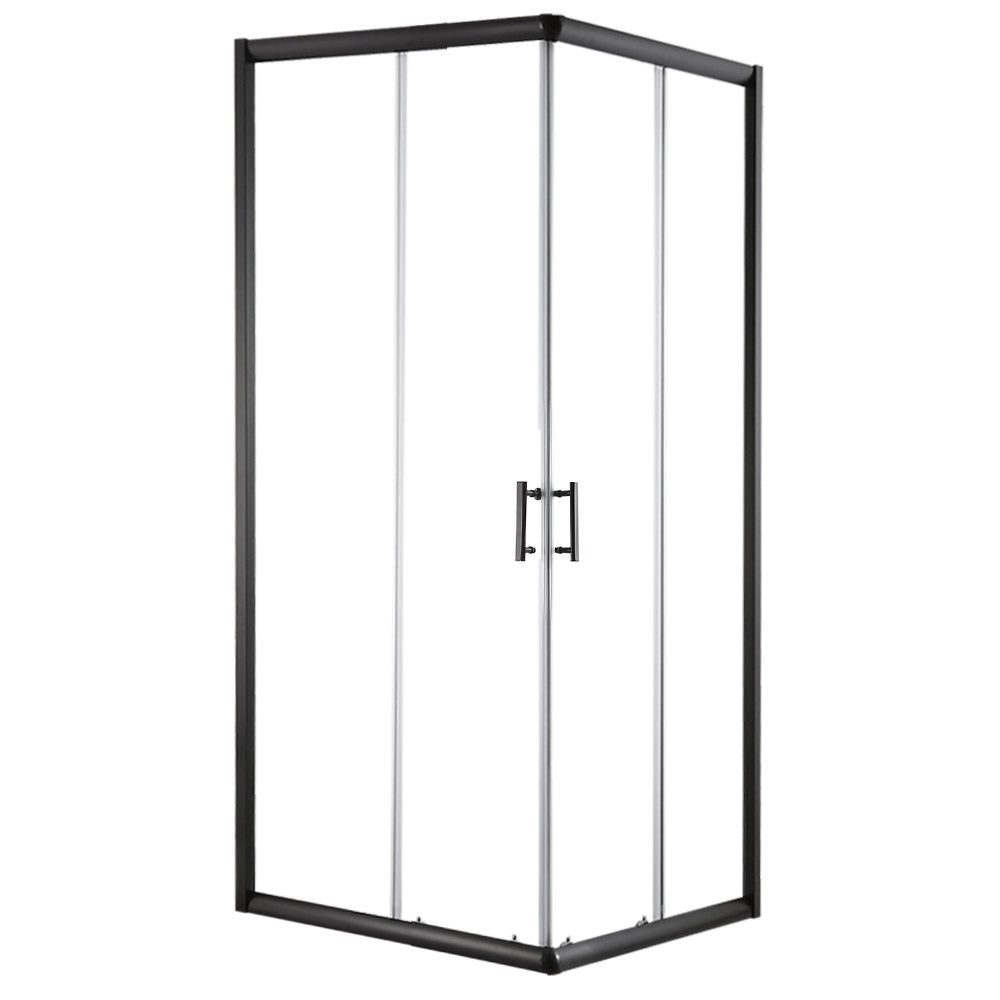 Cefito Shower Screen Square Bathroom Screens Glass Sliding Door Black 900x900mm