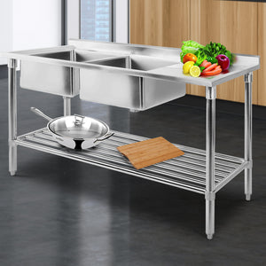 Cefito 150x60cm Commercial Stainless Steel Sink Kitchen Bench