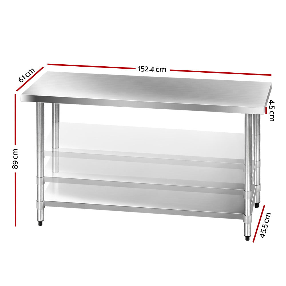 Cefito 1524 x 610mm Commercial Stainless Steel Kitchen Bench 