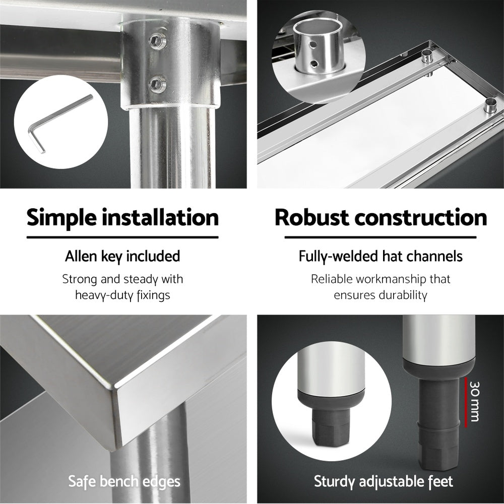 Cefito 1524 x 610mm Commercial Stainless Steel Kitchen Bench 