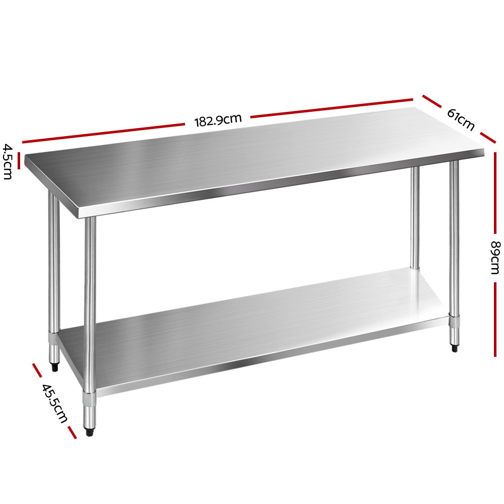 Cefito 1829 x 610mm Commercial Stainless Steel Kitchen Bench 