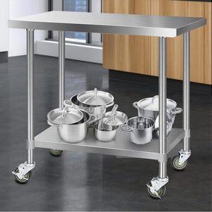 Cefito 304 Stainless Steel Kitchen Benches Work Bench Food Prep Table with Wheels 1219MM x 610MM