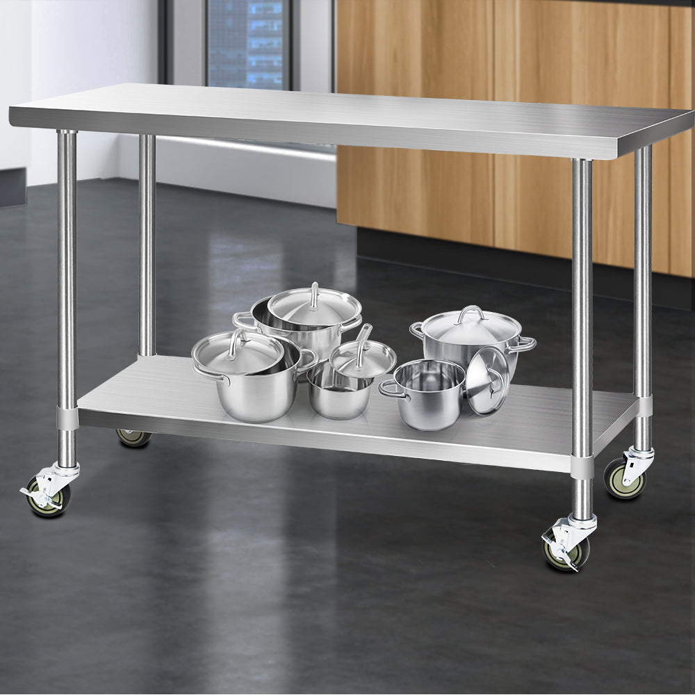 Cefito 304 Stainless Steel Kitchen Benches Work Bench Food Prep Table with Wheels 1524MM x 610MM