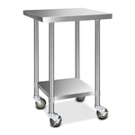 Cefito 430 Stainless Steel Kitchen Benches Work Bench Food Prep Table with Wheels 610MM x 610MM