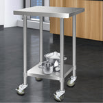 Cefito 430 Stainless Steel Kitchen Benches Work Bench Food Prep Table with Wheels 610MM x 610MM