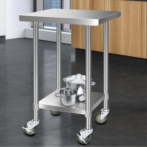 Cefito 430 Stainless Steel Kitchen Benches Work Bench Food Prep Table with Wheels 610MM x 610MM