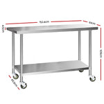 Cefito 430 Stainless Steel Kitchen Benches Work Bench Food Prep Table with Wheels 1524MM x 610MM