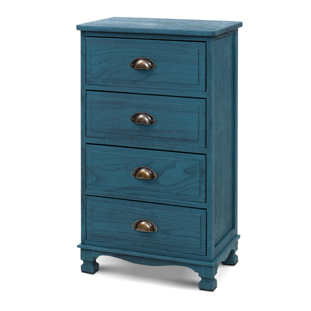 Artiss Bedside Tables Drawers Cabinet Vintage 4 Chest of Drawers Blue Nightstand