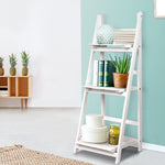 Artiss Display Shelf 3 Tier Wooden Ladder Stand Storage Book Shelves Rack White