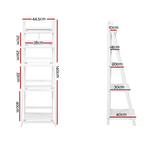 Artiss Display Shelf 5 Tier Wooden Ladder Stand Storage Book Shelves Rack White