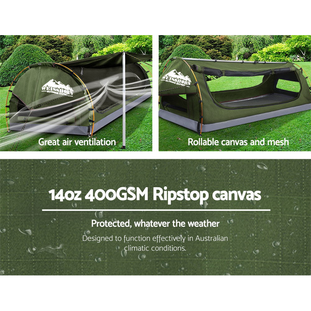 Weisshorn Double Swag Camping Swag Canvas Tent - Celadon