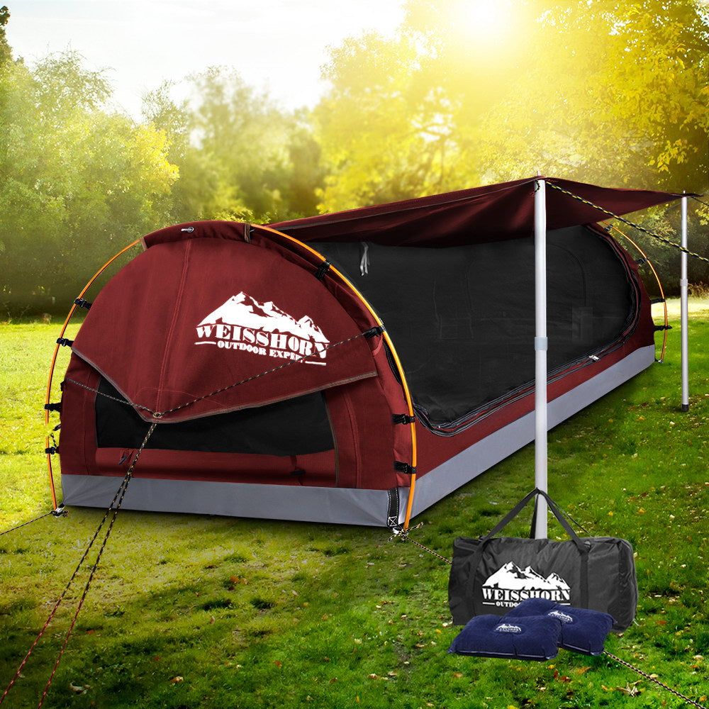 Weisshorn Double Swag Camping Swag Canvas Tent - Red