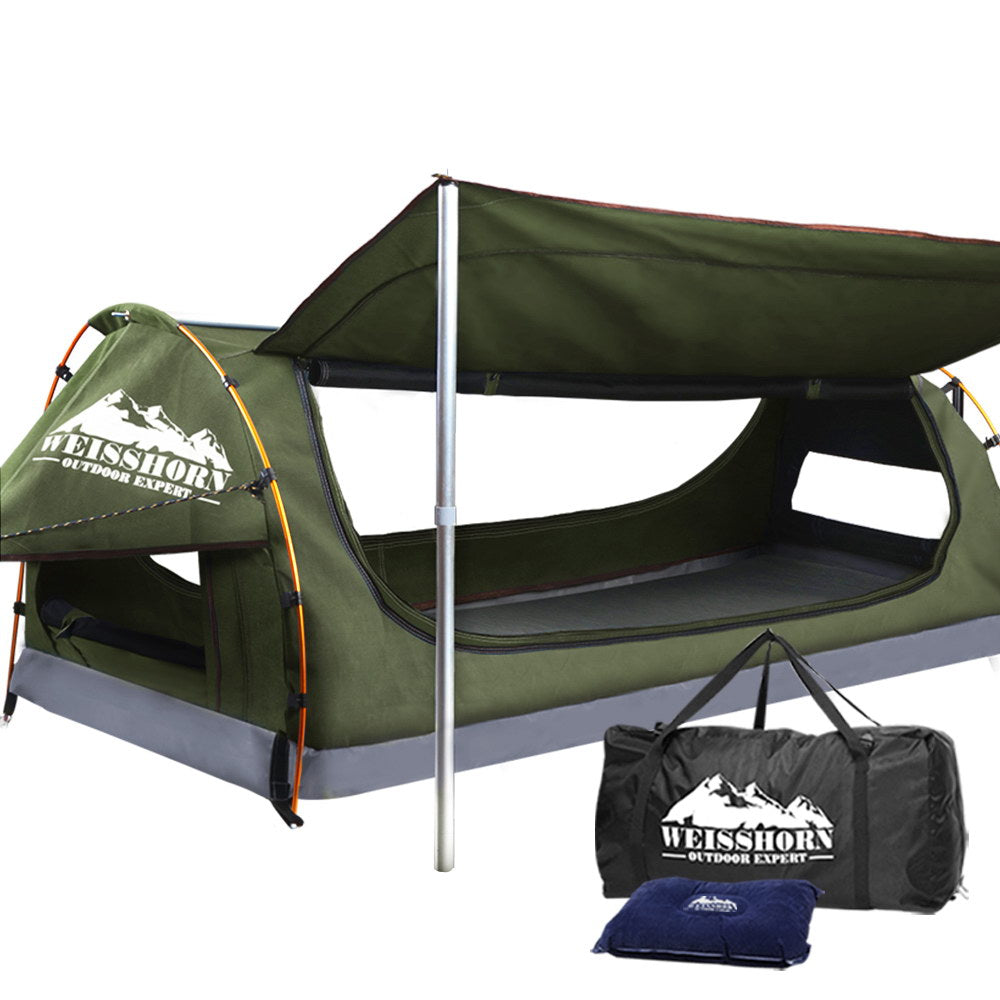 Weisshorn King Single Swag Camping Swag Canvas Tent - Celadon