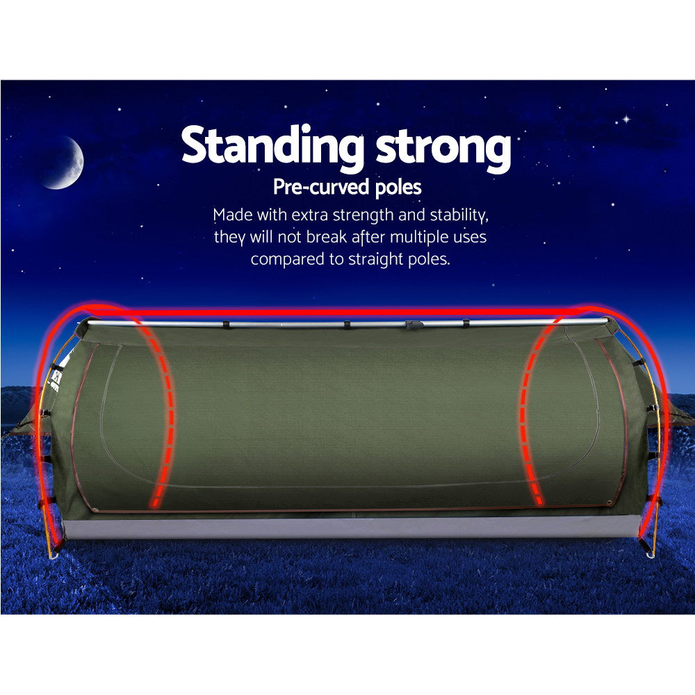 Weisshorn King Single Swag Camping Swag Canvas Tent - Celadon