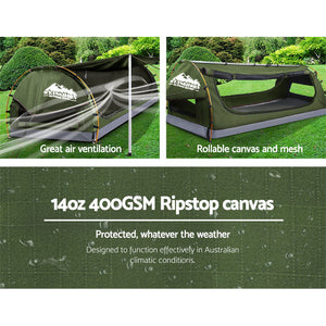 Weisshorn King Single Swag Camping Swag Canvas Tent - Celadon