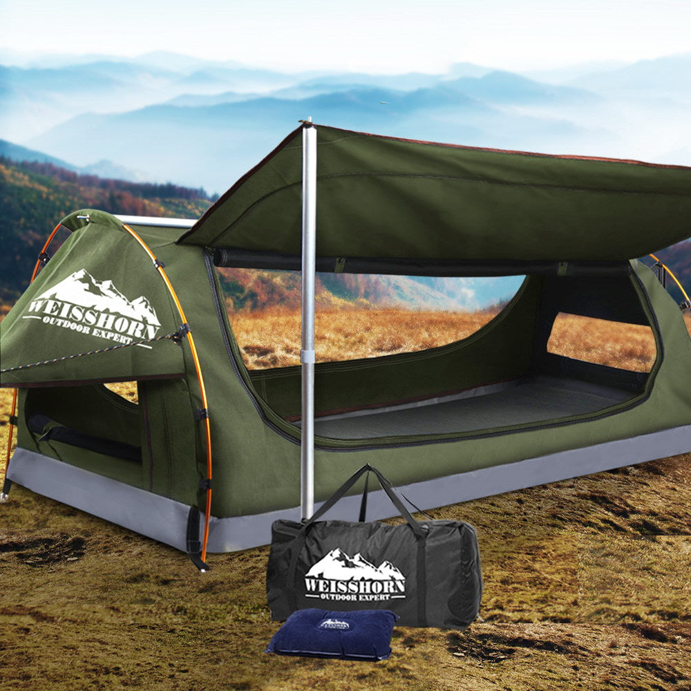 Weisshorn King Single Swag Camping Swag Canvas Tent - Celadon