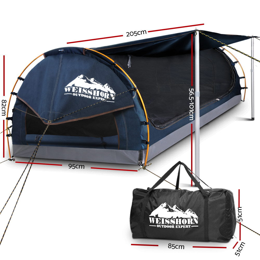 Weisshorn King Single Swag Camping Swag Canvas Tent - Dark Blue
