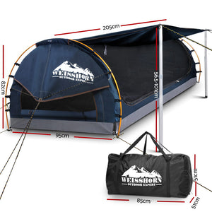 Weisshorn King Single Swag Camping Swag Canvas Tent - Dark Blue