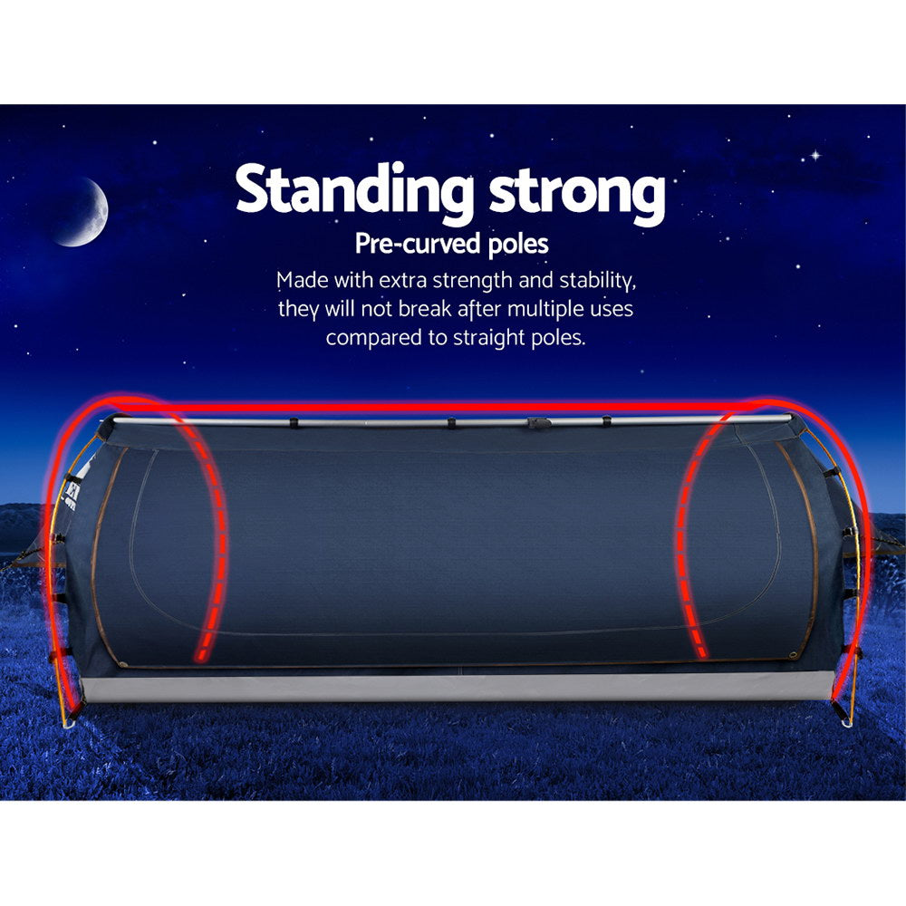 Weisshorn King Single Swag Camping Swag Canvas Tent - Dark Blue