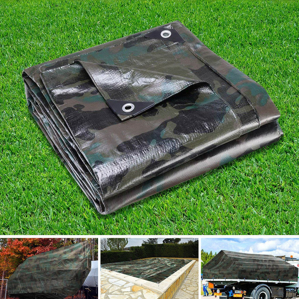 Instahut 2x3m Canvas Tarp Heavy Duty Camping Poly Tarps Tarpaulin Cover Camouflage