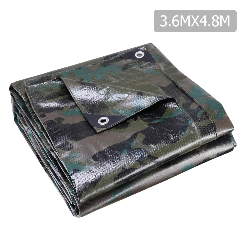 Instahut 3.6x4.8m Canvas Tarp Heavy Duty Camping Poly Tarps Tarpaulin Cover Camouflage