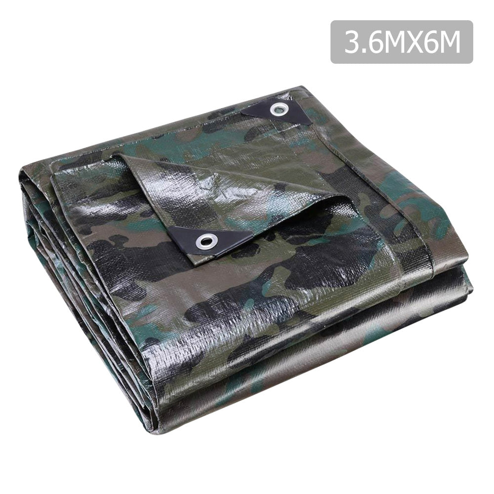 Instahut 3.6x6m Canvas Tarp Heavy Duty Camping Poly Tarps Tarpaulin Cover Camouflage