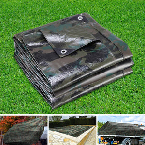 Instahut 9x12m Canvas Tarp Heavy Duty Camping Poly Tarps Tarpaulin Cover Camouflage