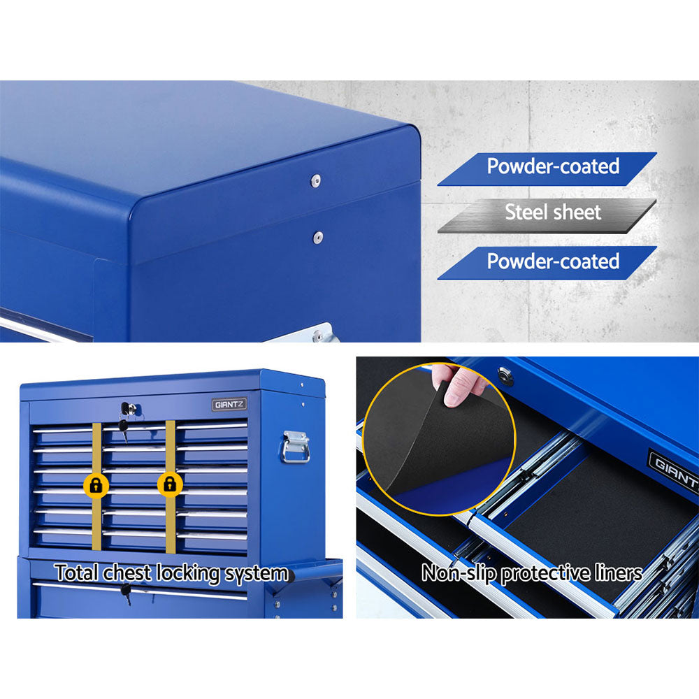 Giantz Tool Box Chest Trolley 16 Drawers Cabinet Cart Garage Toolbox Blue