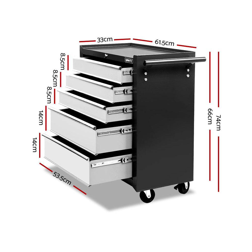 Giantz 5 Drawer Mechanic Tool Box Storage Trolley - Black & Grey