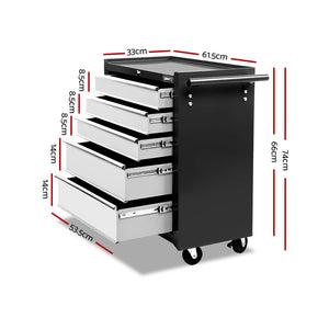 Giantz 5 Drawer Mechanic Tool Box Storage Trolley - Black & Grey