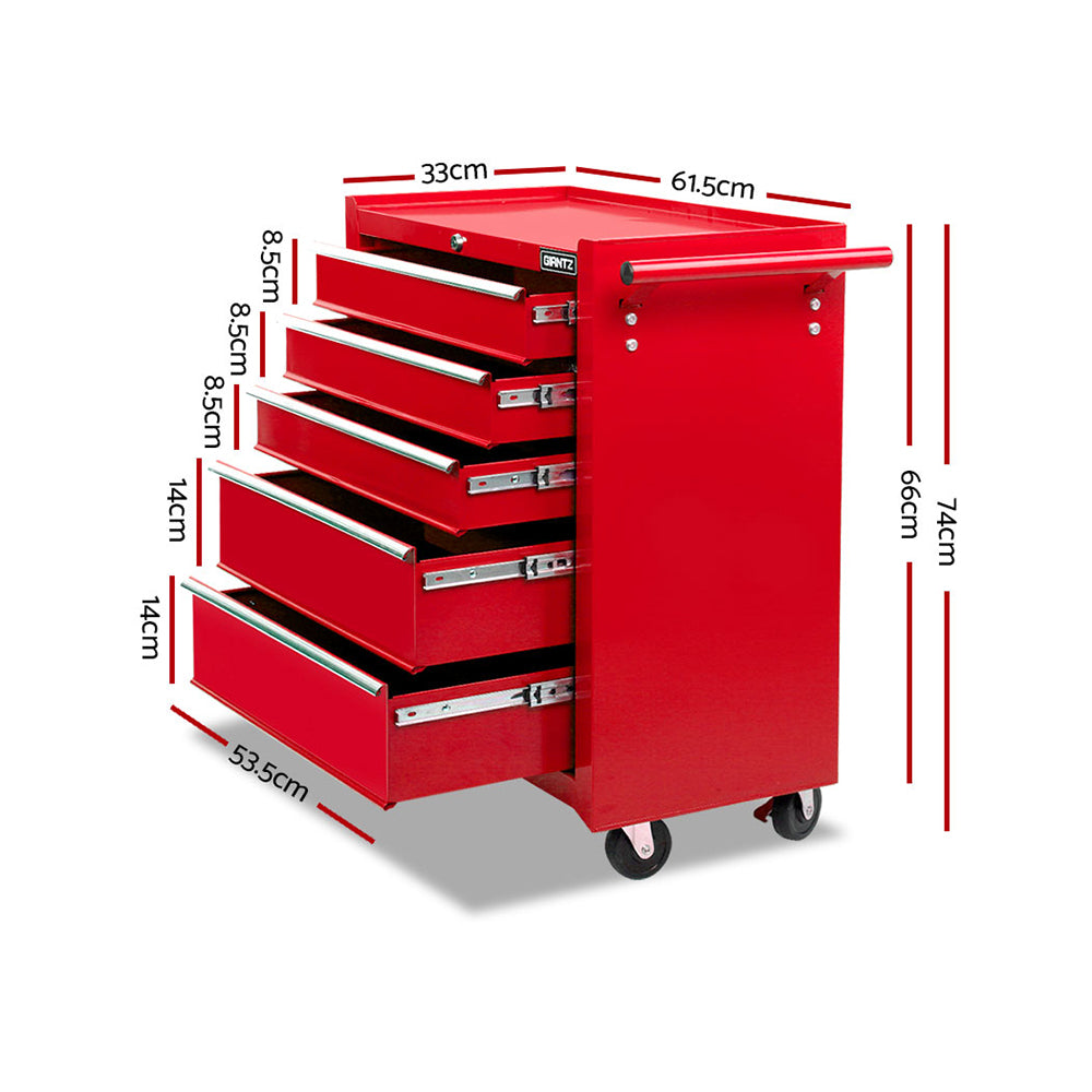 Giantz 5 Drawer Mechanic Tool Box Storage Trolley - Red