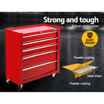 Giantz 5 Drawer Mechanic Tool Box Storage Trolley - Red