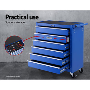 Giantz Tool Box Trolley Chest Cabinet 6 Drawers Cart Garage Toolbox Set Blue