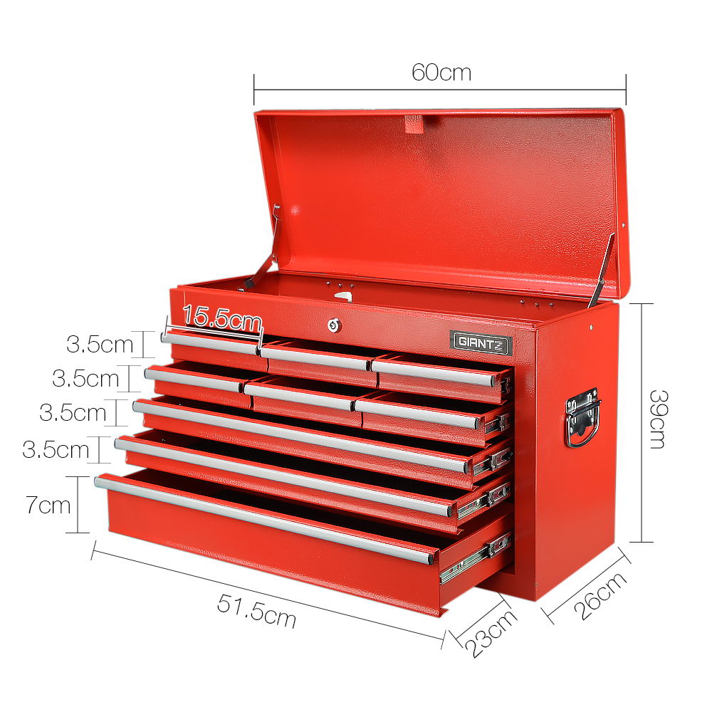 Giantz 9 Drawer Mechanic Tool Box Storage Chest - Red