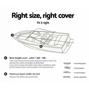 14 - 16 foot Waterproof Boat Cover - Grey